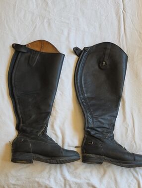 39 Extra Wide Calf. Donnatello Tall Black Leather Riding Boots